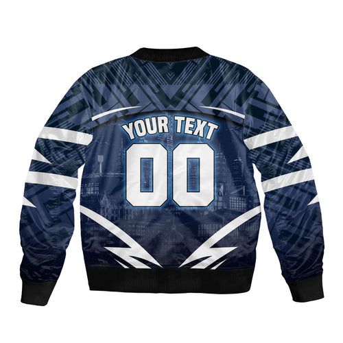 Personalised Carlton Blues Football Sleeve Zip Bomber Jacket Superhero Comic Art Dark Geometric City