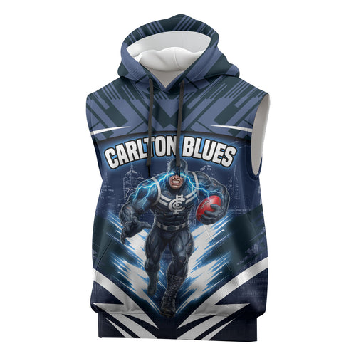 Personalised Carlton Blues Football Sleeveless Hoodie Superhero Comic Art Dark Geometric City