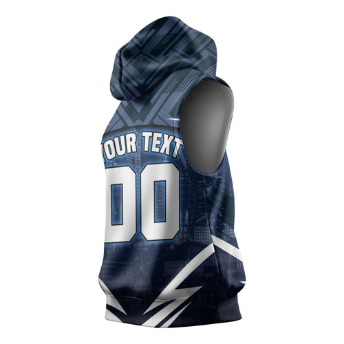 Personalised Carlton Blues Football Sleeveless Hoodie Superhero Comic Art Dark Geometric City