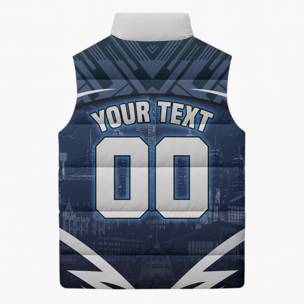 Personalised Carlton Blues Football Sleeveless Puffer Jacket Superhero Comic Art Dark Geometric City