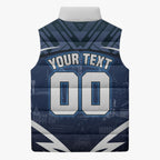 Personalised Carlton Blues Football Sleeveless Puffer Jacket Superhero Comic Art Dark Geometric City