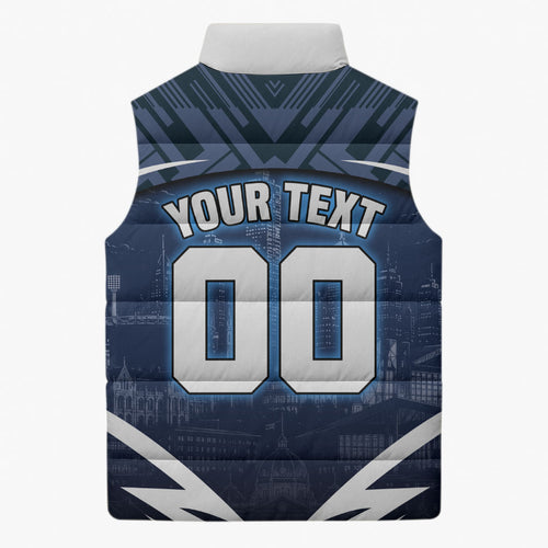 Personalised Carlton Blues Football Sleeveless Puffer Jacket Superhero Comic Art Dark Geometric City
