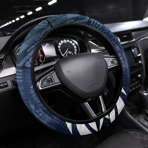Carlton Blues Football Steering Wheel Cover Superhero Comic Art Dark Geometric City