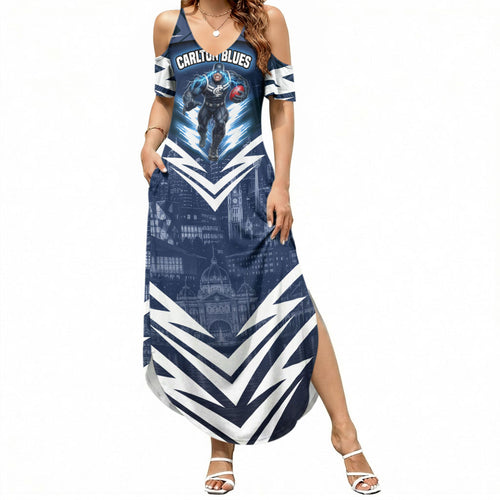 Personalised Carlton Blues Football Summer Maxi Dress Superhero Comic Art Dark Geometric City