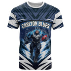 Personalised Carlton Blues Football T Shirt Superhero Comic Art Dark Geometric City