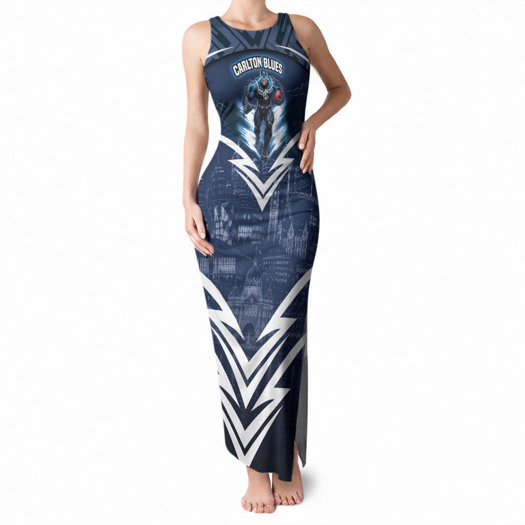 Personalised Carlton Blues Football Tank Maxi Dress Superhero Comic Art Dark Geometric City