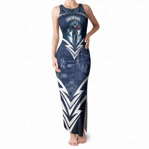Personalised Carlton Blues Football Tank Maxi Dress Superhero Comic Art Dark Geometric City