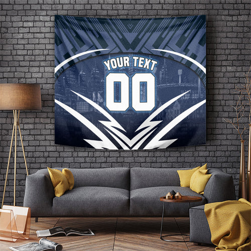 Personalised Carlton Blues Football Tapestry Superhero Comic Art Dark Geometric City