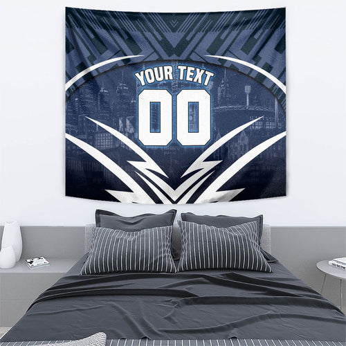 Personalised Carlton Blues Football Tapestry Superhero Comic Art Dark Geometric City