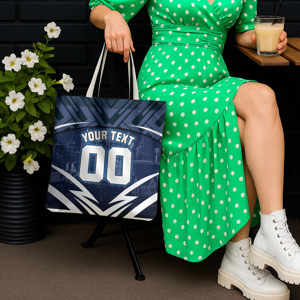 Personalised Carlton Blues Football Tote Bag Superhero Comic Art Dark Geometric City