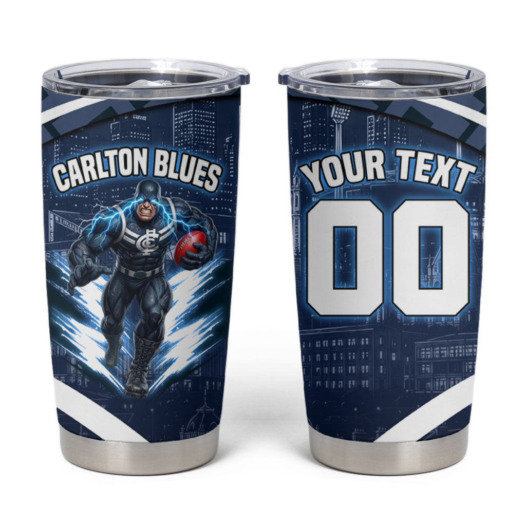 Personalised Carlton Blues Football Tumbler Cup Superhero Comic Art Dark Geometric City