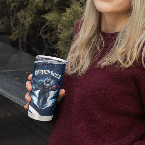 Personalised Carlton Blues Football Tumbler Cup Superhero Comic Art Dark Geometric City