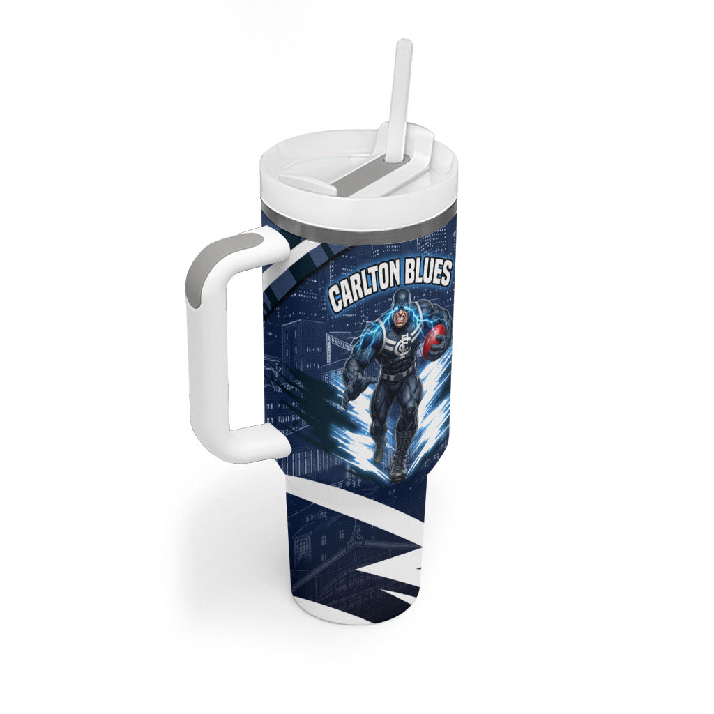 Personalised Carlton Blues Football Tumbler With Handle Superhero Comic Art Dark Geometric City