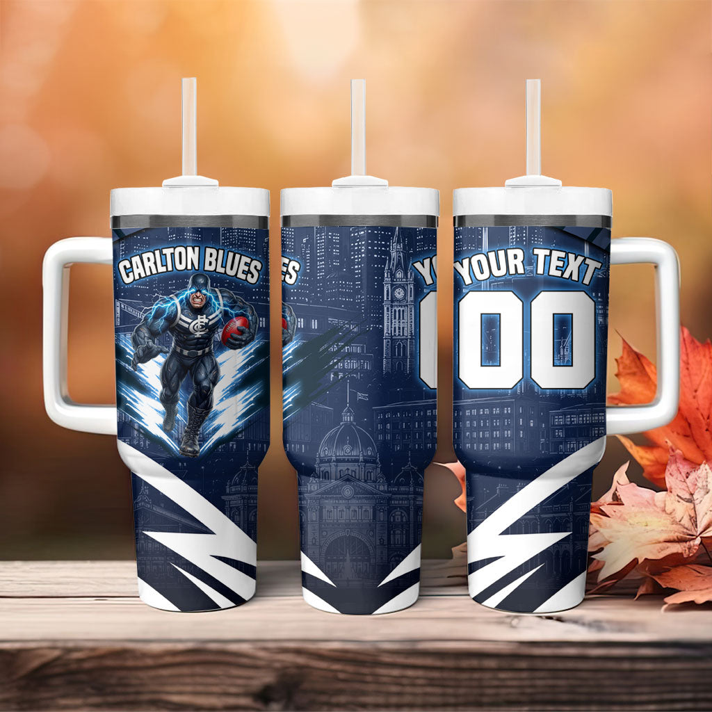 Personalised Carlton Blues Football Tumbler With Handle Superhero Comic Art Dark Geometric City