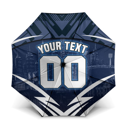 Personalised Carlton Blues Football Umbrella Superhero Comic Art Dark Geometric City