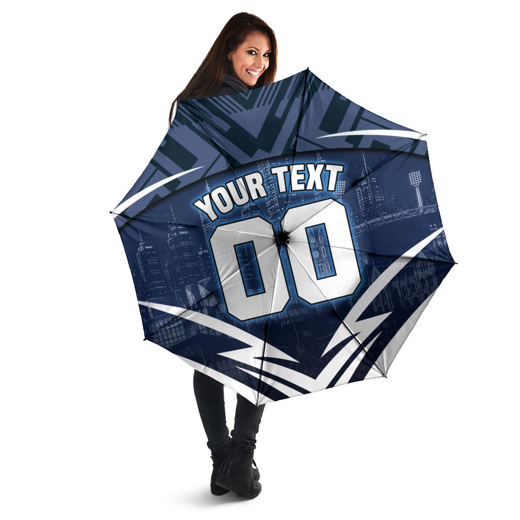 Personalised Carlton Blues Football Umbrella Superhero Comic Art Dark Geometric City