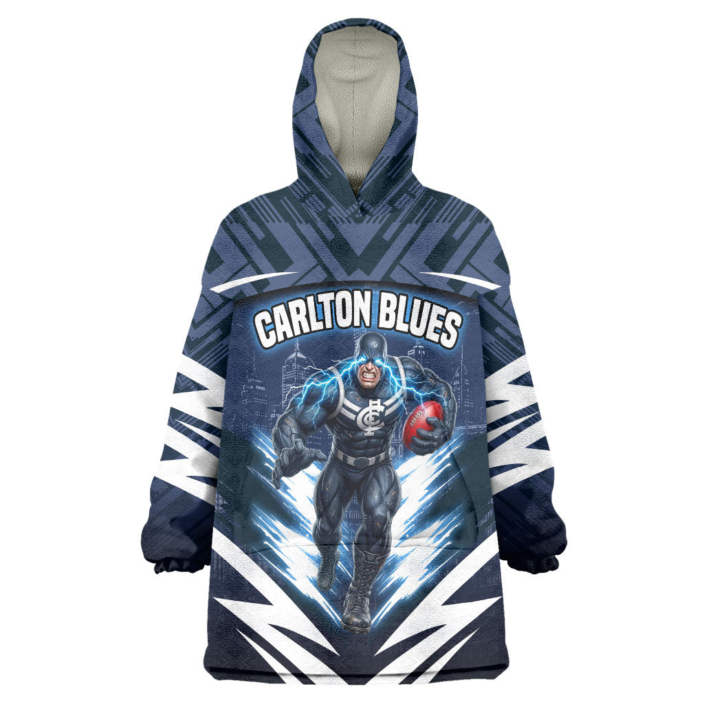 Personalised Carlton Blues Football Wearable Blanket Hoodie Superhero Comic Art Dark Geometric City
