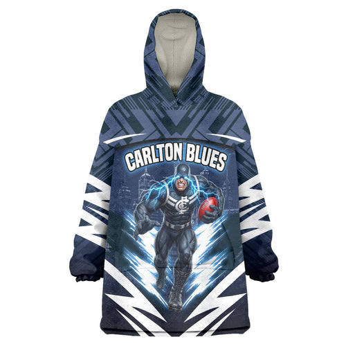 Personalised Carlton Blues Football Wearable Blanket Hoodie Superhero Comic Art Dark Geometric City