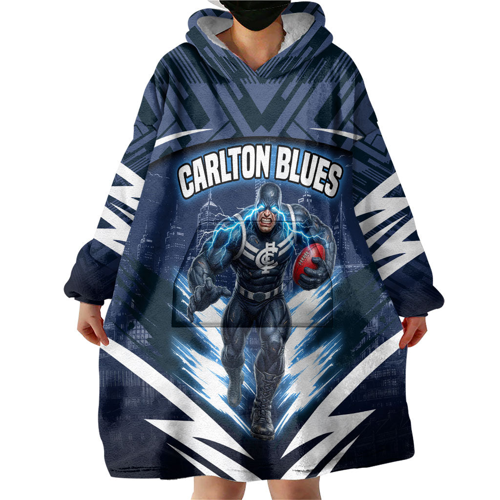 Personalised Carlton Blues Football Wearable Blanket Hoodie Superhero Comic Art Dark Geometric City