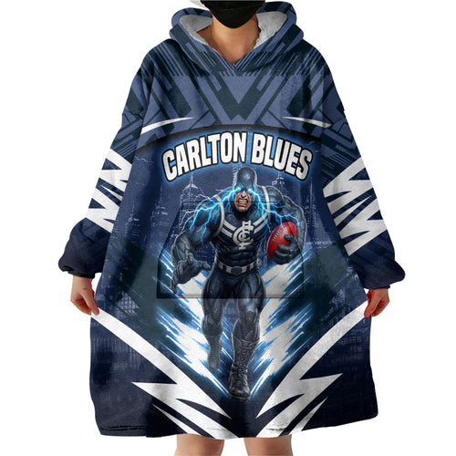 Personalised Carlton Blues Football Wearable Blanket Hoodie Superhero Comic Art Dark Geometric City
