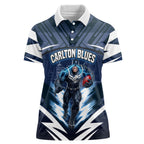 Personalised Carlton Blues Football Women Polo Shirt Superhero Comic Art Dark Geometric City