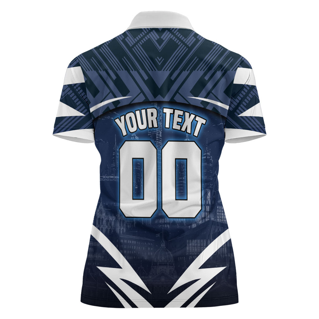 Personalised Carlton Blues Football Women Polo Shirt Superhero Comic Art Dark Geometric City