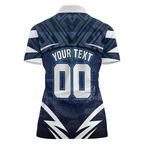 Personalised Carlton Blues Football Women Polo Shirt Superhero Comic Art Dark Geometric City