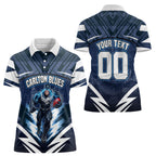 Personalised Carlton Blues Football Women Polo Shirt Superhero Comic Art Dark Geometric City