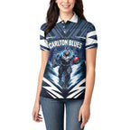 Personalised Carlton Blues Football Women Polo Shirt Superhero Comic Art Dark Geometric City