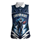 Personalised Carlton Blues Football Women Sleeveless Polo Shirt Superhero Comic Art Dark Geometric City