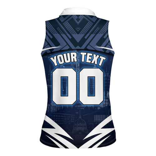 Personalised Carlton Blues Football Women Sleeveless Polo Shirt Superhero Comic Art Dark Geometric City