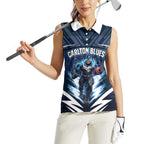 Personalised Carlton Blues Football Women Sleeveless Polo Shirt Superhero Comic Art Dark Geometric City