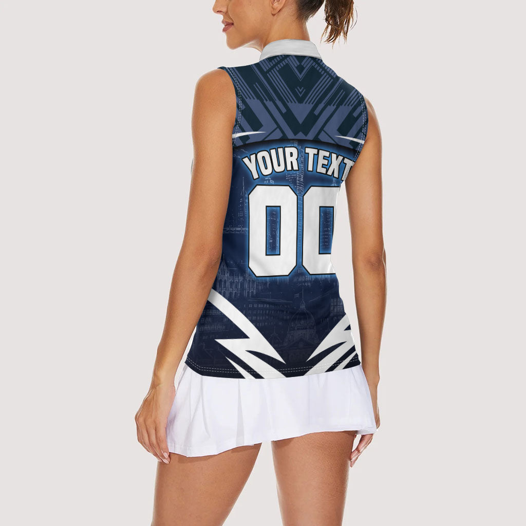 Personalised Carlton Blues Football Women Sleeveless Polo Shirt Superhero Comic Art Dark Geometric City