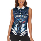 Personalised Carlton Blues Football Women Sleeveless Polo Shirt Superhero Comic Art Dark Geometric City
