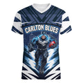 Personalised Carlton Blues Football Women V-Neck T-Shirt Superhero Comic Art Dark Geometric City