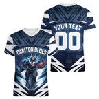 Personalised Carlton Blues Football Women V-Neck T-Shirt Superhero Comic Art Dark Geometric City