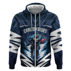 Personalised Carlton Blues Football Zip Hoodie Superhero Comic Art Dark Geometric City