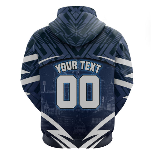 Personalised Carlton Blues Football Zip Hoodie Superhero Comic Art Dark Geometric City