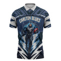 Personalised Carlton Blues Football Zipper Polo Shirt Superhero Comic Art Dark Geometric City