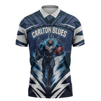 Personalised Carlton Blues Football Zipper Polo Shirt Superhero Comic Art Dark Geometric City