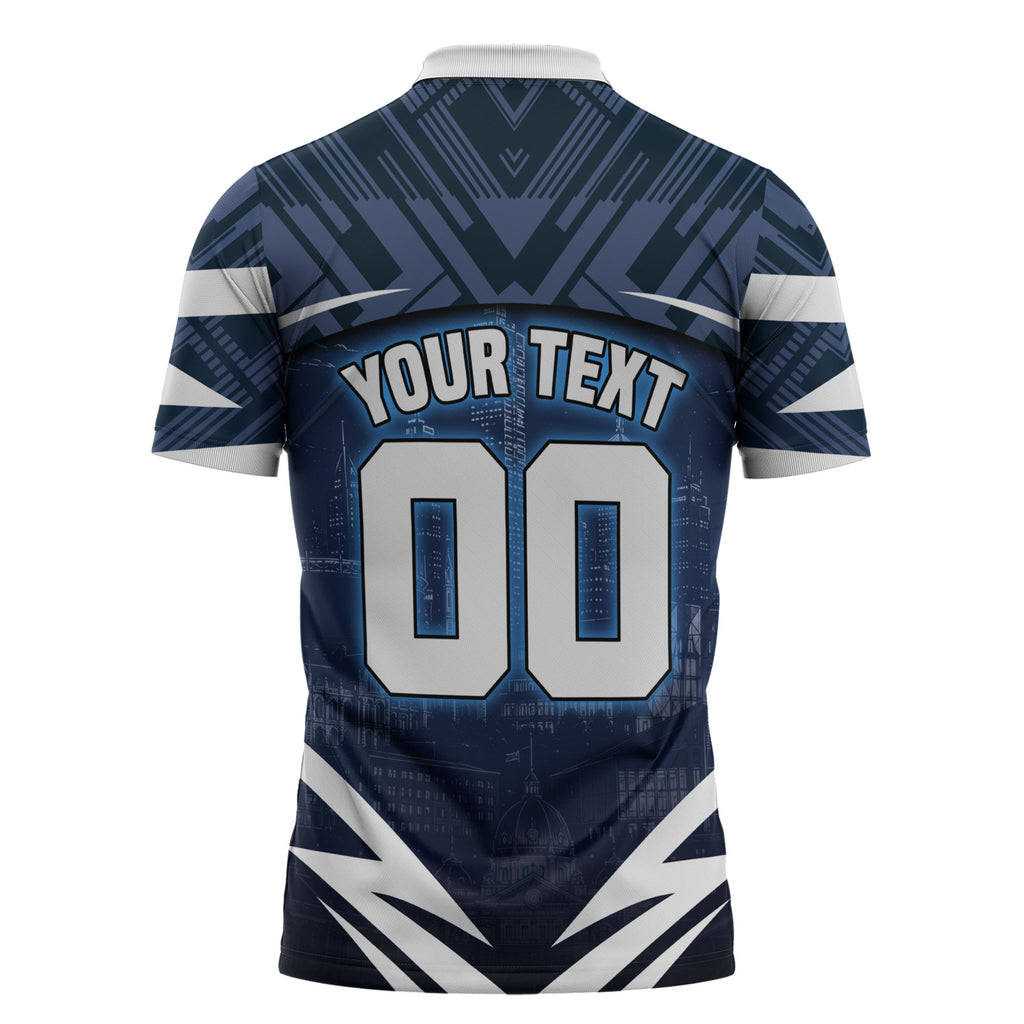 Personalised Carlton Blues Football Zipper Polo Shirt Superhero Comic Art Dark Geometric City