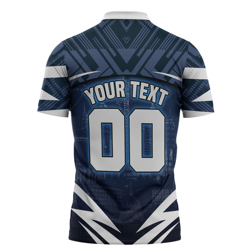 Personalised Carlton Blues Football Zipper Polo Shirt Superhero Comic Art Dark Geometric City