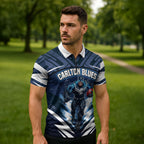 Personalised Carlton Blues Football Zipper Polo Shirt Superhero Comic Art Dark Geometric City