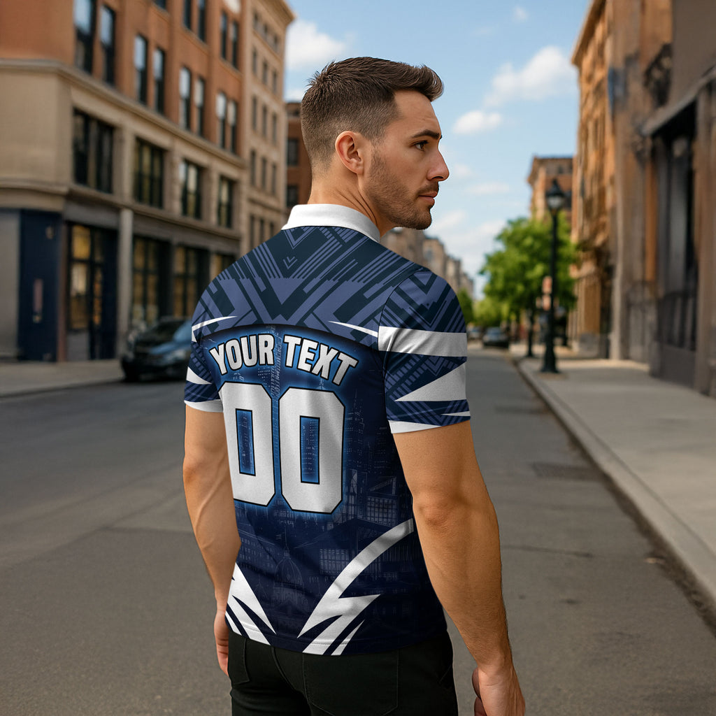 Personalised Carlton Blues Football Zipper Polo Shirt Superhero Comic Art Dark Geometric City