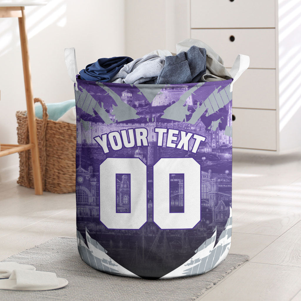 Personalised Fremantle Dockers Football Laundry Basket Anime Warrior Manga Style Lightning Bolt Cityscape