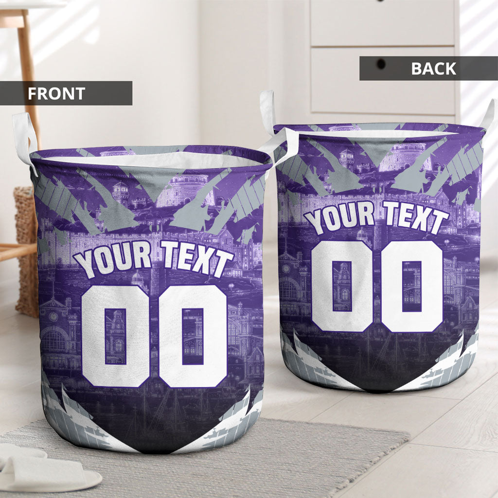 Personalised Fremantle Dockers Football Laundry Basket Anime Warrior Manga Style Lightning Bolt Cityscape