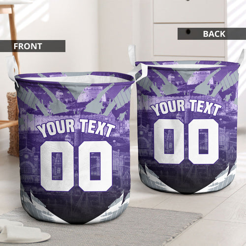 Personalised Fremantle Dockers Football Laundry Basket Anime Warrior Manga Style Lightning Bolt Cityscape