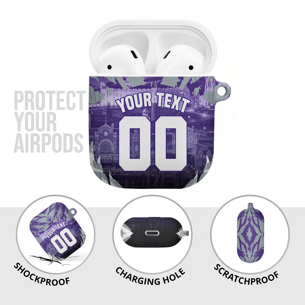 Personalised Fremantle Dockers Football AirPods Case Anime Warrior Manga Style Lightning Bolt Cityscape