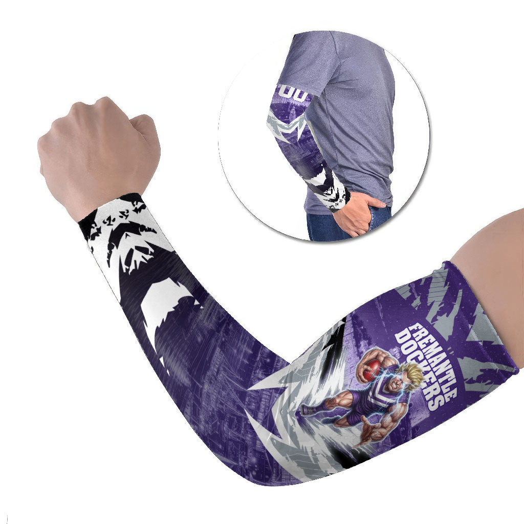 Personalised Fremantle Dockers Football Arm Sleeves Anime Warrior Manga Style Lightning Bolt Cityscape
