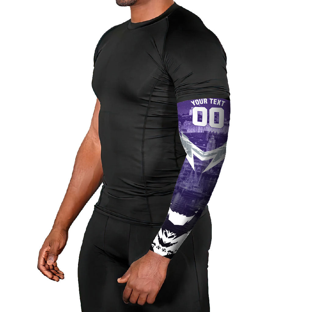 Personalised Fremantle Dockers Football Arm Sleeves Anime Warrior Manga Style Lightning Bolt Cityscape